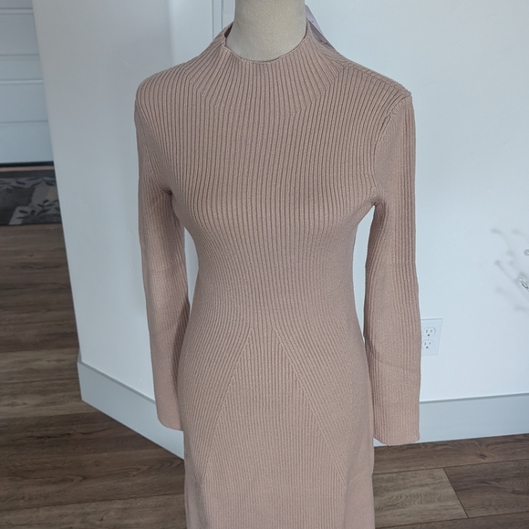 Merokeety Dresses & Skirts - Mock Neck Ribbed Long Sleeve Midi Dress - Blush